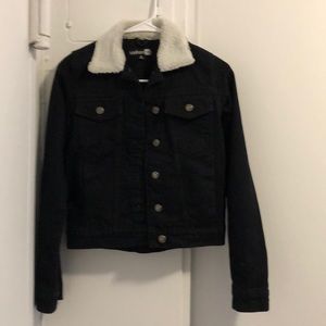 Black denim jacket with Sherpa collar